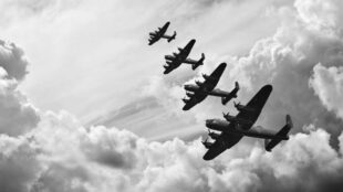 Black and white retro image Battle of Britain WW2 airplanes