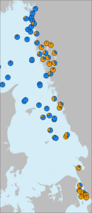 Grafik över de två ekotypernas utbredning i testfisket