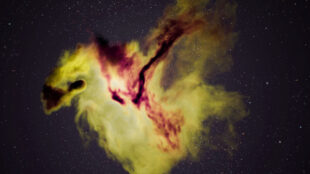 En explosion i gulgrönt sken med inslag av rött i mitten.